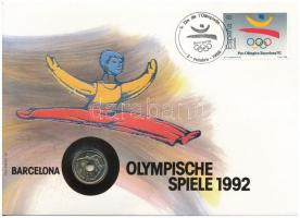 Spanyolország 1990. 25p Ni-Br 1992 Olimpiai Játékok érmés borítékban, bélyeggel és bélyegzéssel T:1 Spain 1990. 25 Pesetas Ni-Br 1992 Olimpics in envelope with stamps and cancellations C:UNC Krause KM#851