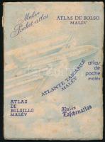 1958 MALÉV Pocket-Atlas,Taschenatlas. Bp., Cartographia, foltos borítóval, a gerincen kis szakadással, 40 p.