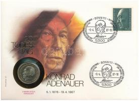 Német Szövetségi Köztársaság 1969D 2M Konrad Adenauer aranyozott Cu-Ni érmés borítékban bélyeggel, bélyegzéssel T:1-,2 FRG 1969D 2 Mark Konrad Adenauer gilded Cu-Ni in coin envelope with stamps and cancellations C:AU,XF