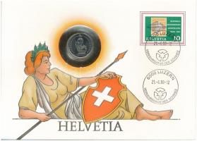 Svájc 1987. 1Fr Cu-Ni Helvetia felbélyegzett borítékban T:1 Switzerland 1987. 1 Franc Cu-Ni Helvetia in envelope with stamp C:UNC