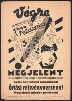 Magyar rejtvényújság. Plakát, 1930-40 körül. Ofszet, papír, Malomvizi jelzéssel, Stádium Rt., lap széle kissé sérült, 35×25 cm