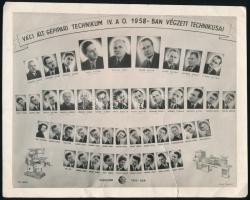 1957-1964 Váci Gépipari Technikum 4 db tablófotója, gyűrődésekkel, törésnyomokkal, 17x21 cm és 17x23...