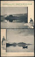 1934 Nord Norwegen, Vesteraalens Dampskibsselskab norvég hajózási társaság, fekete-fehér fotókkal illusztrált, német nyelvű, utazási prospektusa, kihajtható, kis szakadásokkal.