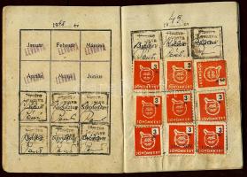 1945-1952 Magyar Vasutasok és Hajósok szabad szakszervezete tagsági könyv bélyegekkel