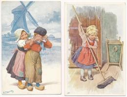 10 db RÉGI gyerek motívum képeslap, K. Feiertag szignóval / 10 pre-1945 K. Feiertag children motive ...