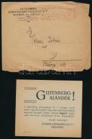 1932 Guteberg Könyvkiadó ajándék Erbé-Fotó fénykép csekkjei, 2 db, prospektussal, szakadozott borítékkal.