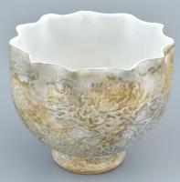 Jakab Bori márványmintás porcelán kaspó, jelzett, kis kopásnyomokkal, vízkőnyommal d: 10,5 cm