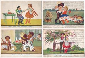 4 db RÉGI magyar népviseletes motívum képeslap Bernáth szignóval / 4 pre-1945 Hungarian folklore motive postcards