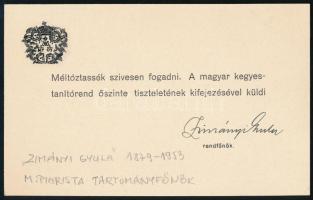 Zimányi Gyula (1879-1953) piarista tartományfőnök aláírása