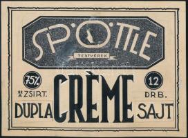 Spöttle Testvérek Budafok dupla creme sajt. Reklám v. csomagolás terv. Tempera, tus, kollázs, papír. 1930-40 körül. Jelzés nélkül, 11,5×15,5 cm