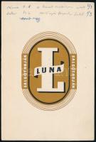 Salgótarján Luna, reklámgrafika terv, 1940-50 körül. Tempera, papír, jelzés nélkül, 17,5×11,5 cm