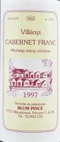 1997 Blum Villányi Cabernet Franc, bontatlan palack száraz vörösbor, szakszerűen tárolt, 13%, 0,5 l