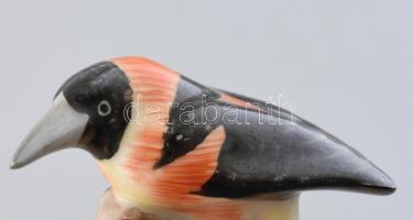 Herendi cca. 1950 mini harkály / fakopáncs. Kézzel festett, jelzett, kopásnyomokkal. 4,5x6 cm