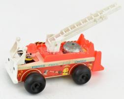 Fisher Price játék tűzoltóautó, fa-műanyag, kopott, h: 25 cm