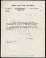 1956. október 23. Budapesti Izraelita Ortodox Tagozat levele az Agudas Israel World Organisationnek