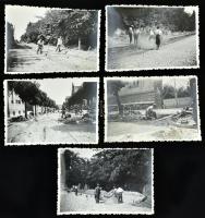 cca 1930 Kaposvári útépítők, Kossuth Lajos utca, Fő utca, 5 db fotó, az egyik szélén kis sérüléssel, 6x8 cm