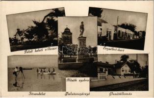 Balatonszárszó, Felső keleti villasor, strandélet, Erzsébet kert, vasútállomás, Hősök szobra