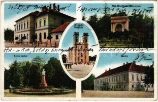 1917 Kisbér, templom, Állami nagyvendéglő, Kozma szobor, kastély, Báró Wenckheim Béla szobor (EK)