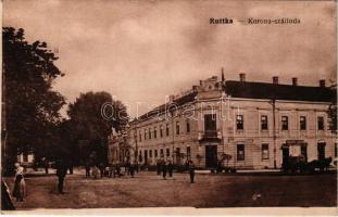 1917 Ruttka, Vrútky; Korona szálloda, Varjassy László üzlete. Vasúti levelezőlapárusítás 148. / hotel, shop (Rb)