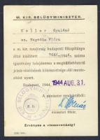 1944 Sárga csillag viselése alól mentesítő fényképes igazolvány Carl Ivan Danielsson svéd nagykövet ...