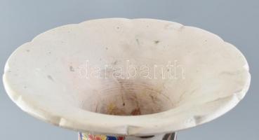 Bozsik Kunszentmárton, díszváza népi dekorral, kézzel festett mázas kerámia, jelzett, mázhibákkal, j...