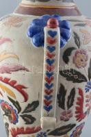 Bozsik Kunszentmárton, díszváza népi dekorral, kézzel festett mázas kerámia, jelzett, mázhibákkal, j...
