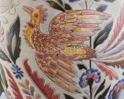 Bozsik Kunszentmárton, díszváza népi dekorral, kézzel festett mázas kerámia, jelzett, mázhibákkal, j...