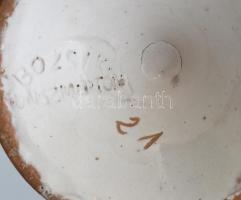 Bozsik Kunszentmárton, kancsó népi dekorral, kézzel festett mázas kerámia, jelzett, mázhibákkal, res...