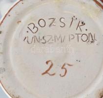Bozsik Kunszentmárton, füles váza népi dekorral, kézzel festett mázas kerámia, jelzett, mázhibákkal,...
