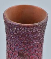Zsolnay ökörvér mázas, repesztett mázas porcelán váza, jelzett, apró sérülésekkel, m: 26,5 cm