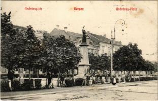 Versec, Werschetz, Vrsac; Andrássy tér. Hátoldalon Wágner a Hangszer-Király reklám / square, advertisement on the backside (fl)