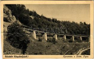 Uzsok, Uzok, Uzhok; viadukt, vasúti híd. Ausländer Ignác kiadása / viaduct, railway bridge (vágott / cut)