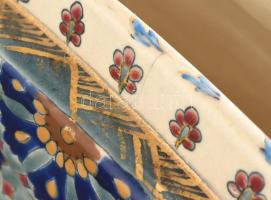 Fischer Ignácz Budapest, jardiniere, kézzel festett, aranyozott porcelánfajansz, jelzett "Fisch...