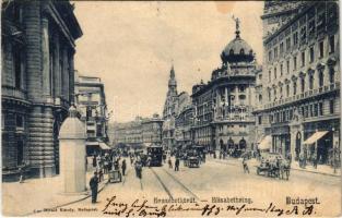 Budapest VIII. Erzsébet körút, Blaha Lujza tér, villamos, divatterem. Divald Károly 1. (ázott / wet damage)