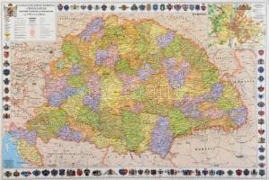Magyar Szent Korona országainak fontosabb települései és közigazgatása az 1910-es években, régi térkép modern változata, laminált, 45x66 cm
