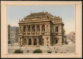 cca 1890 Budapest, Operaház, feliratozott, színezett fotókróm nyomat, Calderoni és Társa, 11,6×16,3 cm