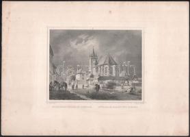 cca 1860 Ludwig Rohbock (1820-1883)-J. Poppel: Szászvárosi főpiac és templom, acélmetszet, 12×15,5 cm