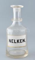 Antik italos üveg, Nelken (szegfűszeg) felirattal, fújt üveg, dugó nélkül, korának megfelelő állapotban, m: 22,5cm