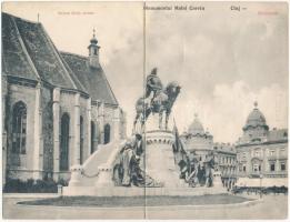 1925 Kolozsvár, Cluj; Mátyás király szobor, kihajtható panorámalap / Monumentul Matei Corvin / monument. folding panoramacard (r)