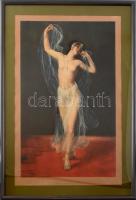 cca 1900- Frederick (Fred) Vezin (1859-1933) festménye után: Táncosnő (dancing girl). Nyomat, papír, jelzett a nyomaton. Üvegezett fa keretben, 57x36 cm