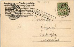 1905 Nagykároly, Carei (?); utca / street view + "NAGY-KÁROLY - KOLOZSVÁR 74. SZ." vasúti ...