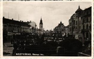 1942 Nagyvárad, Oradea; Bémer tér, Friedmann, Hollós Pál, Szenszki Sándor, Sipos, Lőrincz üzlete / square, shops (fl)