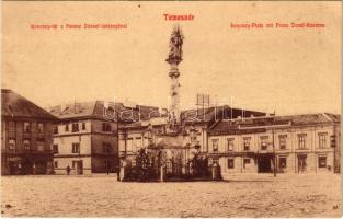 Temesvár, Timisoara; Losonczy tér, Ferenc József laktanya, Hotel Pannonia szálloda, Rech János üzlete. Hátoldalon Wágner a Hangszer-Király reklámja / square, K.u.K. military barracks, hotel, shops, advertisement on the backside (fl)