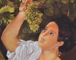 Jelzés nélkül: Nő szőlővel. Olaj, farost. Kopott sérült keretben. 27x22cm
