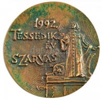 Várhelyi György (1942-) 1992. "Tessedik év - Szarvas / Országos Fásítási Mozgalom 1992-1996" bronz emlékplakett (60mm) T:2 patina