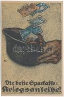 Die beste Sparkasse: Kriegsanleihe! W. Hagelberg / WWII German Nazi NS propaganda s: Louis Oppenheim (12,2 x 8 cm) (Rb)