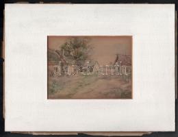 Olvashatatlan jelzéssel: Faluvég. Akvarell, papír, paszpartuban, 13×17 cm