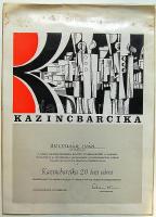 1973 Kazincbarcika emlékplakett adományozó grafikus oklevél Boldizsár Ivánnak 25x34cm