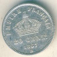 Franciaország/Második Császárság 1867BB 20c Ag III.Napoleon T:3