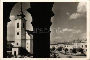 1943 Rimaszombat, Rimavská Sobota; Horthy Miklós tér, Melczer Pál üzlete. Marosi József kiadása / square, shops (EK)